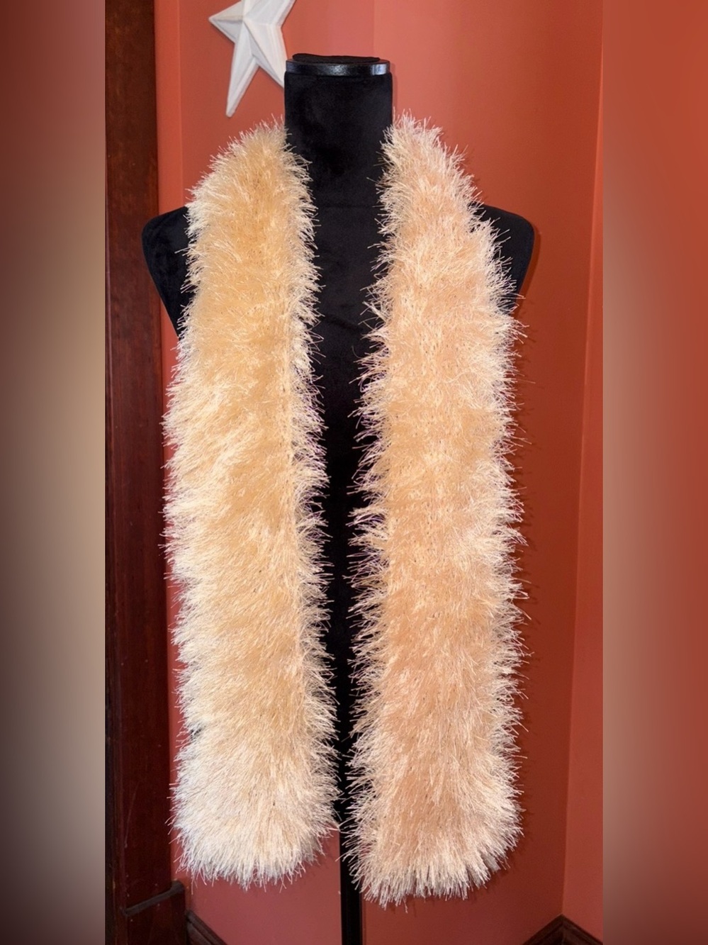 Handmade Peach Fuzzy Eyelash Scarf